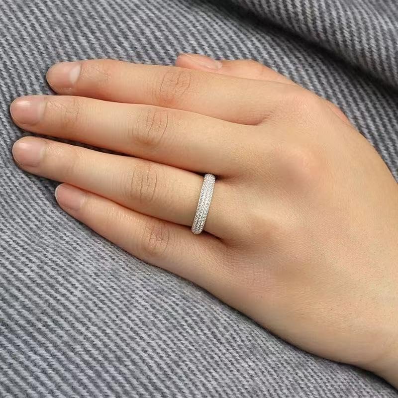 ENDLESSNESS & ETERNITY Half Eternity Band Ring 14K White Gold Plated CZ Cubic Zirconia Stackable Wedding Band for Women - Image 5