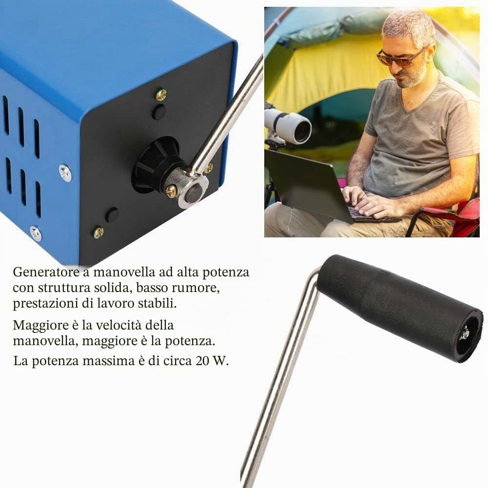Generatore a manovella portatile 2000 giri/min, strumenti di ricarica USB per viaggi campo