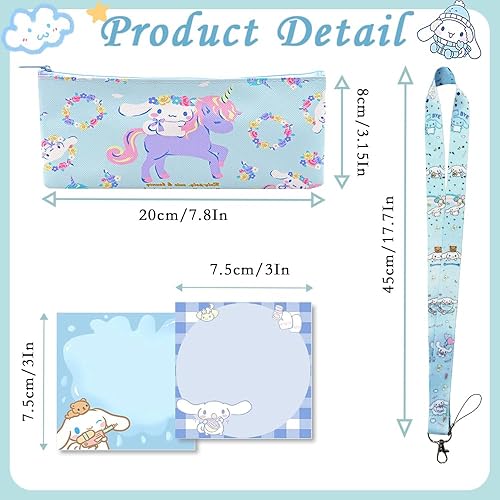 Miniatura 5 de Kawaii Blue Cute Stuff Set de regalo de suministros de oficina incluyendo calcomanías azules, llavero azul, lindo cordón azul, pines de botón