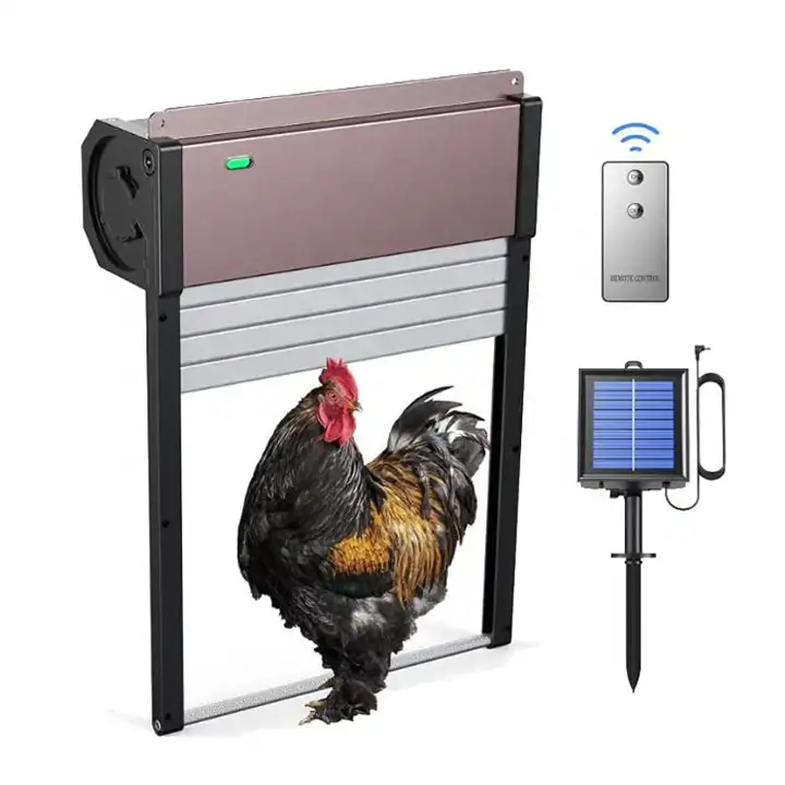 Puerta automática de gallinero con energía solar, temporizador y sensor de luz, diseño resistente a la intemperie antipellizcos para la seguridad de las aves de corral