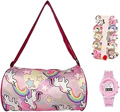 HOMEMATES Perfect Unicorn Combo Gift set for Baby Girls and Girls stylish Duffel Bag and Hair Clips, Watch, Pearl Necklace, Earrings, Bracelet