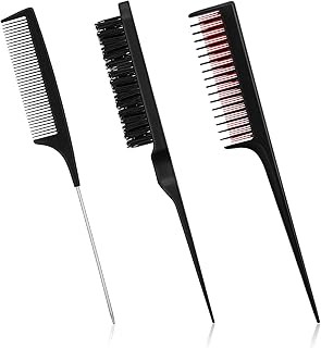 3 Pieces Hair Styling Comb Set, Includes Hair Brush Teasing Fluffy Hair Brush, Rat Tail Comb Teasing Comb and Triple Teasing Comb for Women Back Combing Hair (Black, Red and Black)
