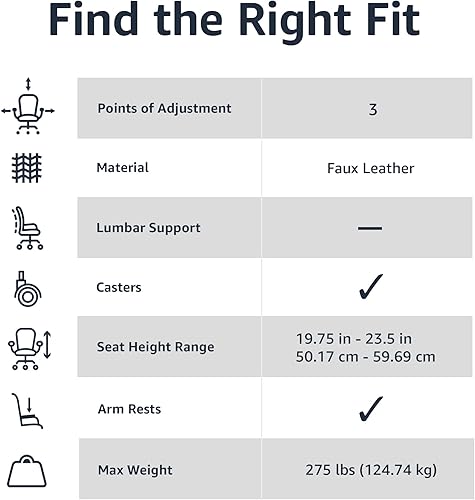 Miniatura 5 de Tienda Basics Classic Puresoft - Silla acolchada de escritorio para computadora de oficina con respaldo medio con reposabrazos - Negro Black, Brown,