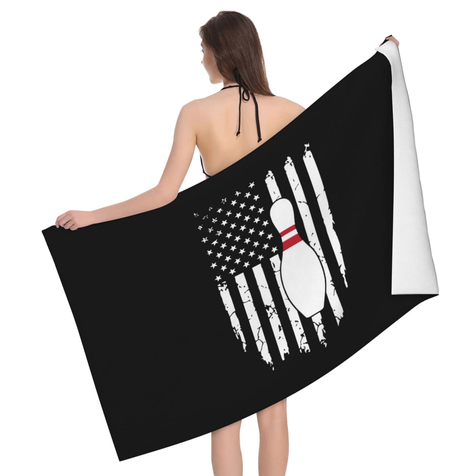 Lsjuee Bowling American Flag Bath Towel Absorb Water Quick Dry Bath Towel, for Beach, Swimming Pool, Camping