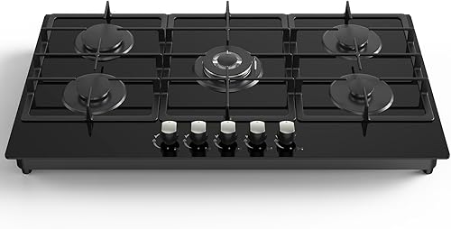 Miniatura 7 de Estufa de gas de 36 pulgadas, estufa de gas propano integrada con 5 quemadores, estufa de gas de vidrio templado convertible a NGLPG (negro)