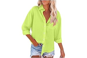 LRMQS Linen Shirts for Women with Pockets: Top Vacation Beach Work Tops