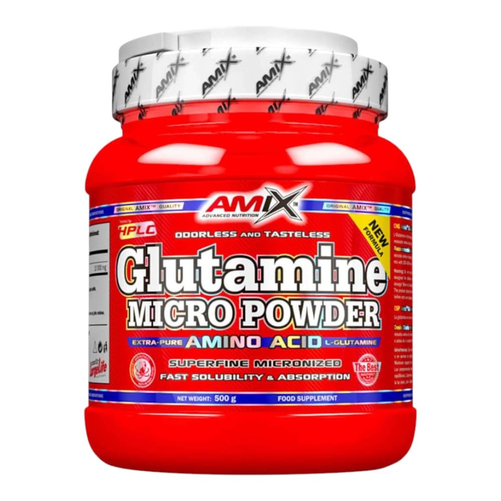 AMIX - Glutamina Polvo - Glutamine - 500 Gr - Contribuye al Desarrollo Muscular - L-Glutamina como Ingrediente Principal - Aporta Aminoácidos Esenciales - Ideal para Deportistas