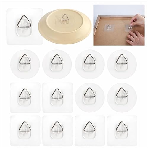 Paquete de 12 ganchos adhesivos para fotos, ganchos de pared invisibles sin clavos para platos, marcos de fotos y decoración de pared (2.6 pulgadas)