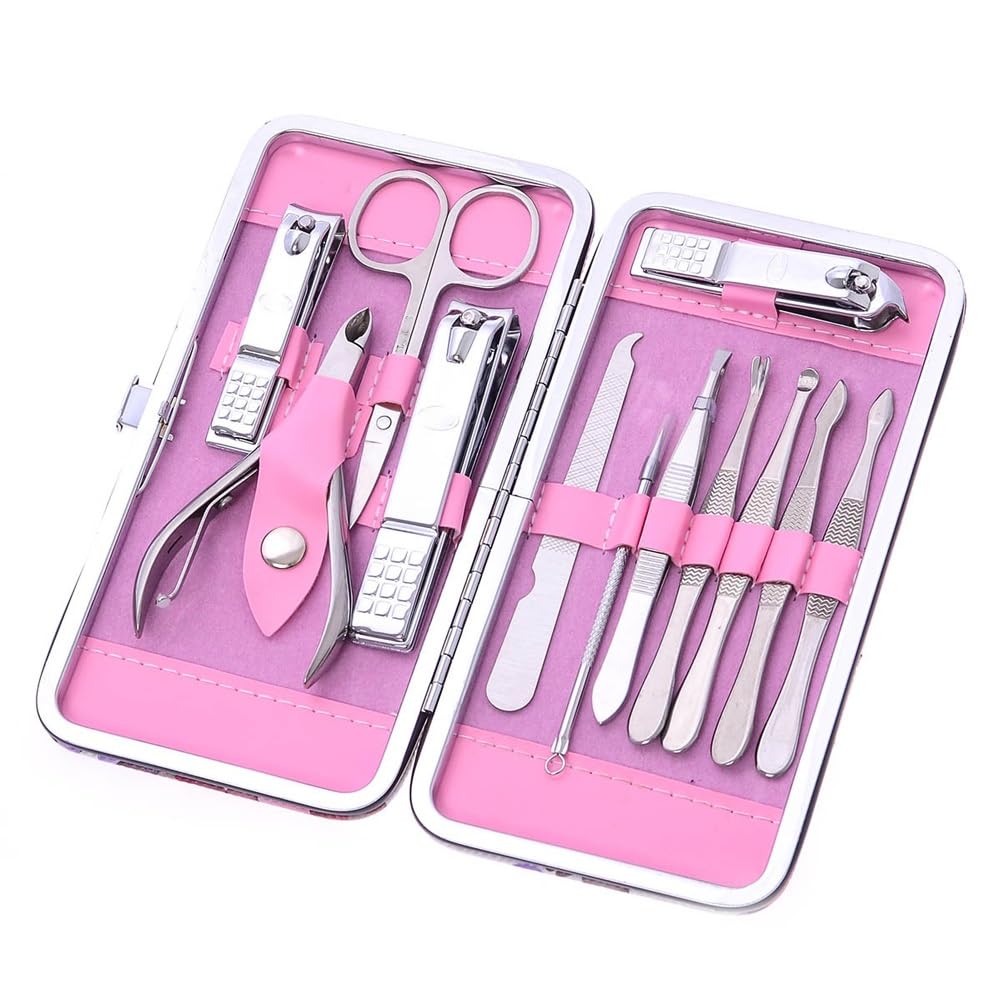 Set tagliaunghie Set manicure da viaggio da donna, set tagliaunghie, kit professionale for la cura delle unghie con forbicine e tagliaunghie (12 pezzi) forbici per unghie maschili e femminili