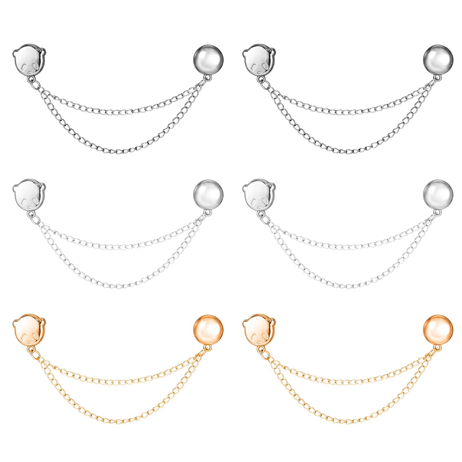 6pcs Magnetic Clothing Clips, Cute Bear Style Magnetic Button Clips with Chain Multi-Use Strong Magnet Pin for Sleeves Skirts Dresses Pants Hijab Hem Fixing (3 Colors) — image 1