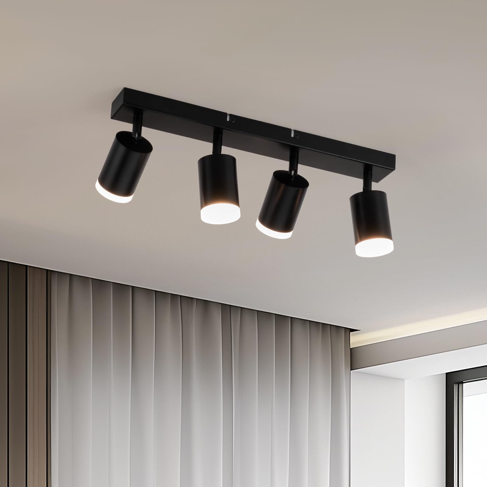 Gr4tec Faretti LED da Soffitto Orientabili 4 Luci, Faretto LED Interno da Soffitto GU10, Moderna Binario Faretti LED Nero, Lampadario Faretti LED per Cucina Corridoio Soggiorno, Lampadina Non Inclusa