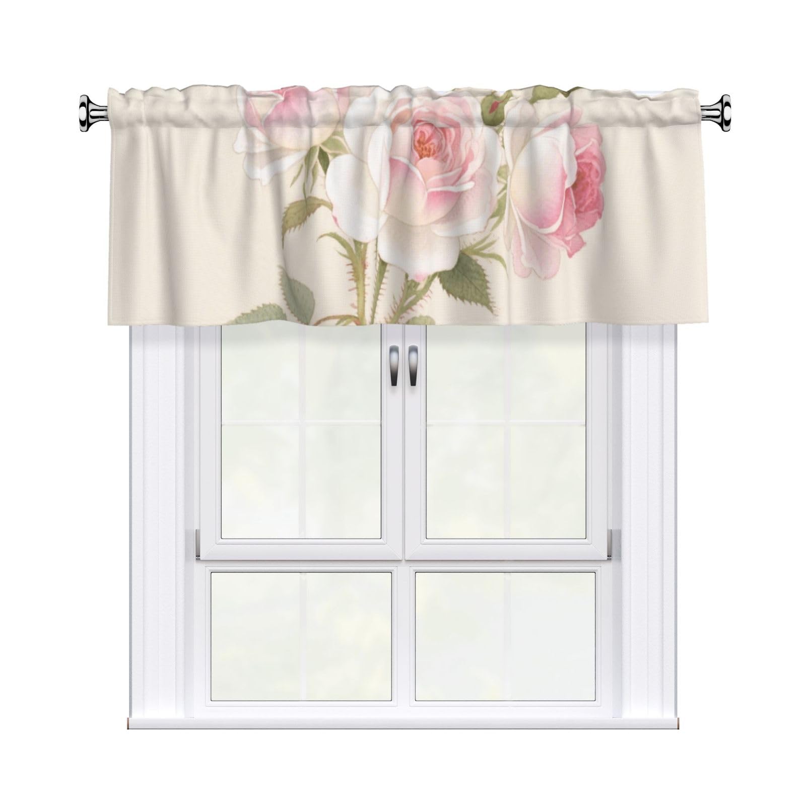 FekiLoot Flower Curtain Valance for Windows, Kitchen Window Valances Rod Pocket Window Treatments Short Curtains Drapes for Bathroom Bedroom Cafe Decor 54x18inch 1 Panel
