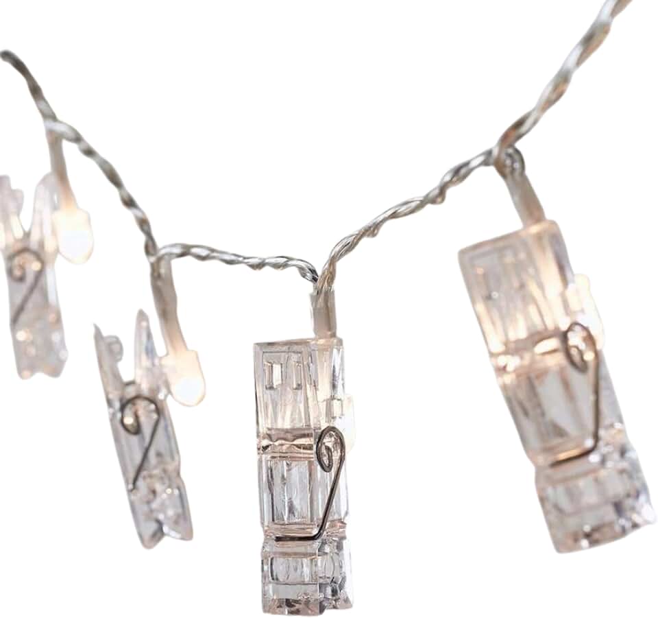 Varal Cordão De LED Decorativo Para Fotos 10 pregadores Luz Branca Quente 2 metros