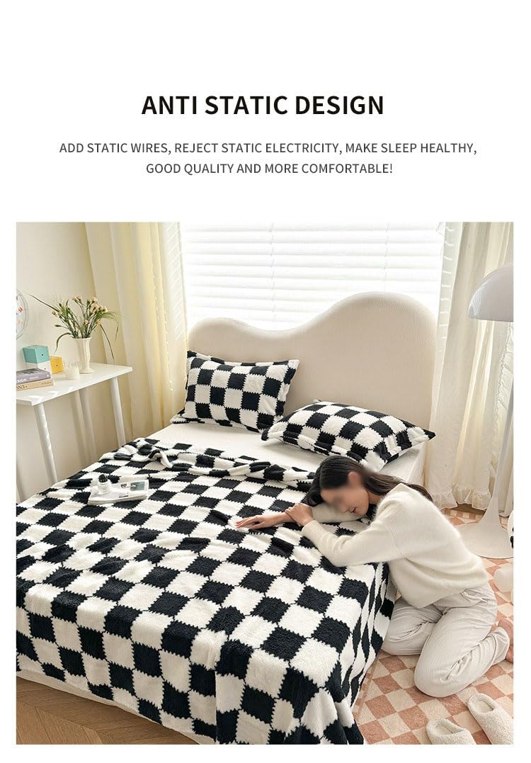 Manta de Forro Polar a Cuadros, Manta de Franela a Cuadros, Manta de Microfibra Ligera de Terciopelo Suave para Sofá, Cama, Viaje, Sala (120cmX200cm,C)
