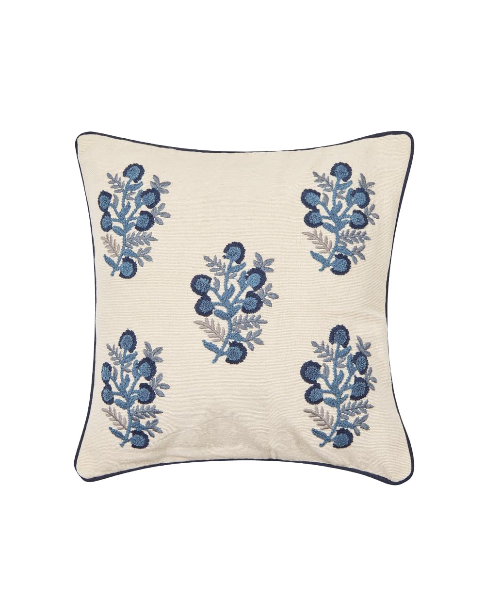 Fabindia Blue Ashvini Embroidered Cotton Blend Cushion Cover-image-16