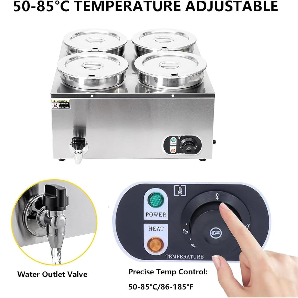 Scaldavivande Elettrico Da 1500 W Commerciale Scaldavivande Da Tavolo a Vapore in Acciaio Inox per Catering E Ristorante, Controllo Della Temperatura 50-85℃