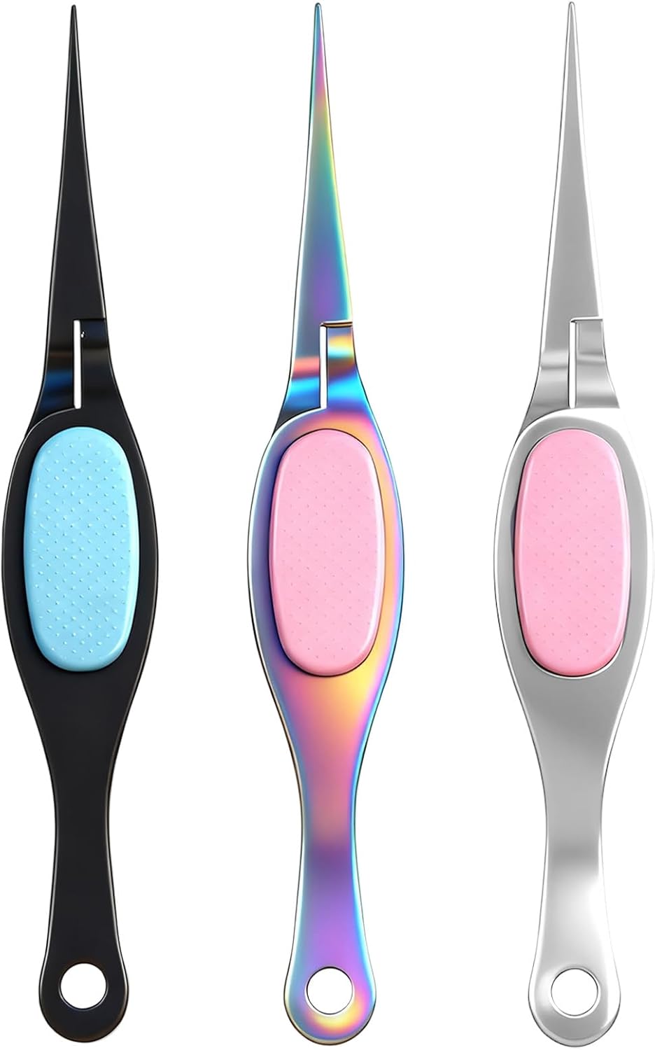 Mudder 3 Pcs Reverse Tweezers Craft Crossing Lock Tweezers Reverse Grip Precision Curved Bent Straight Fine Tip for Craft Jewelry Beading Electronic Laboratory Work(Curved Tip)