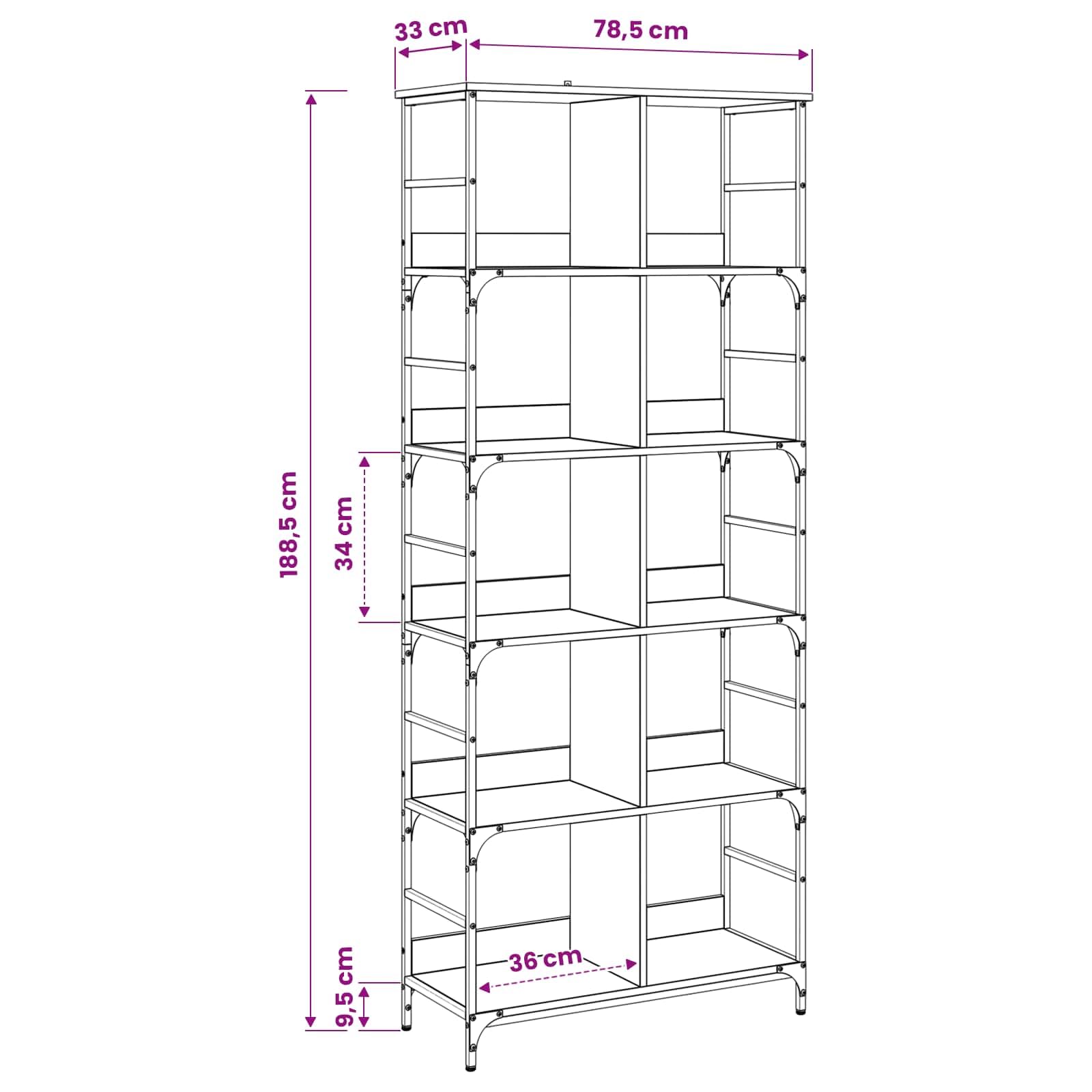 Scaffale in metallo e legno con design rustico in legno anticato, 78,5 x 33 x 188,5 cm, libreria a 4 ripiani, versatile per soggiorno, ufficio, studio, corridoio o cameretta dei bambini