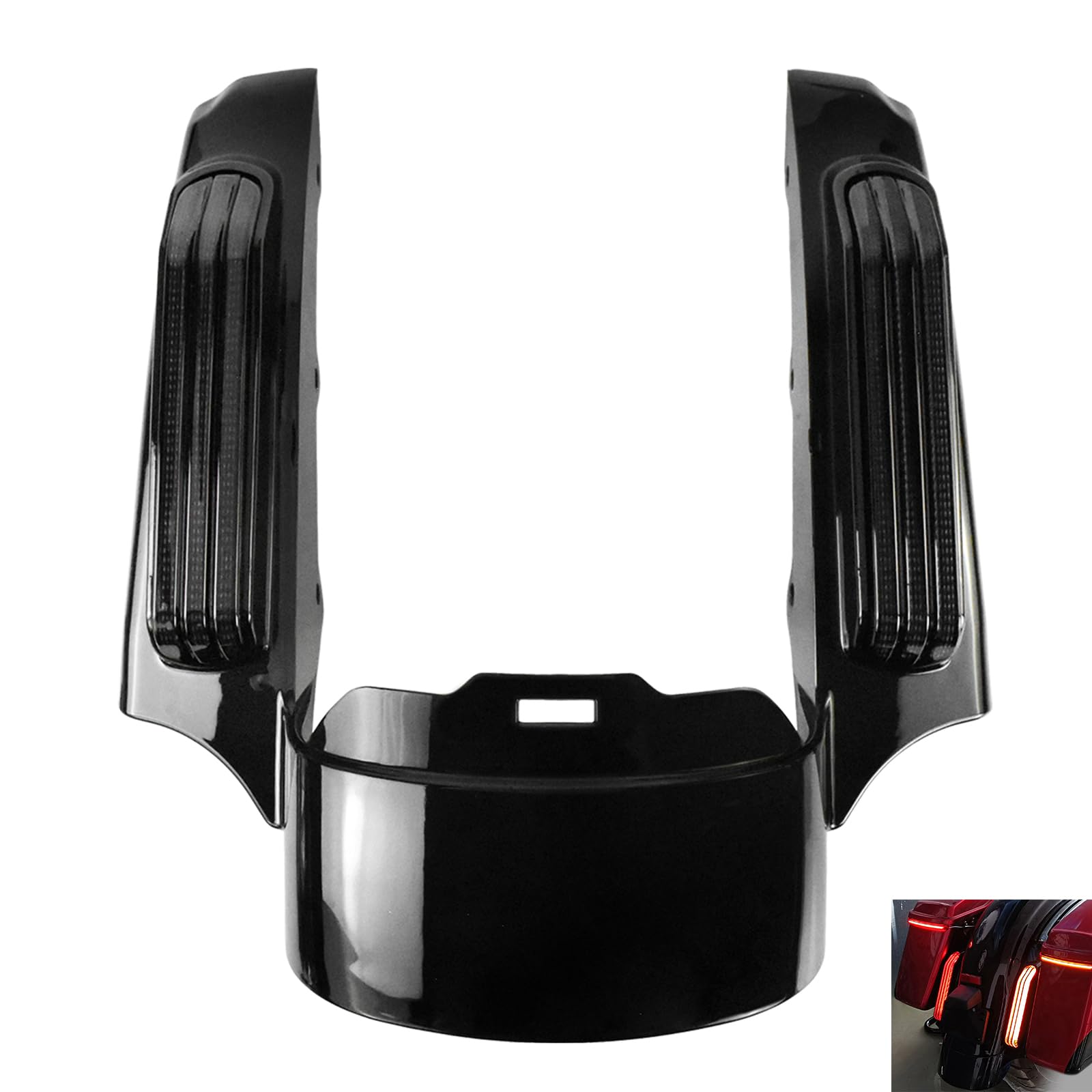 motorcycle led rear fender extension fascia mudguard with turn signals brake running lights fit for harley touring road glide road king electra glide street glide 2009-2013 (black lens)