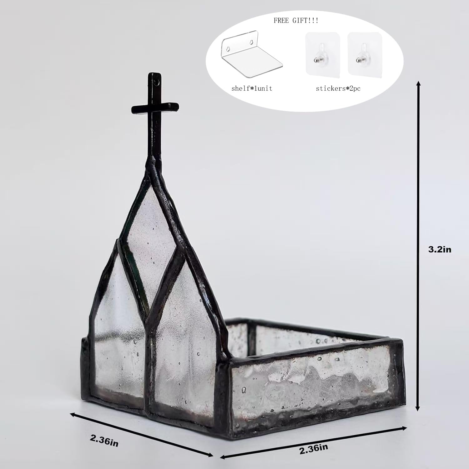 Handmade Stained Glass Church Candle Holder - Religious Home Decor for Prayer Altar & Windowsill, Sacred Gift for Christians, Mom & Wife, Christmas Easter Baptism Wedding, Winter, 3"x2.2"x2.2"