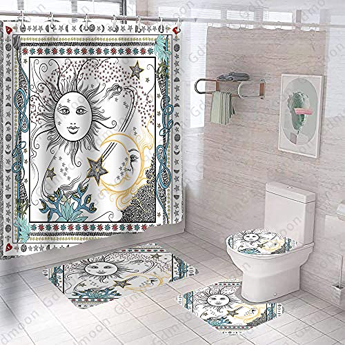 Gdmoon Sun And Moon Shower Curtain Love Stars Fantasy Galaxy Bohemian Flower Plant Pattern Mandala Hippie Hip Hop Retro Psychedelic Cool Colorful Bathroom Curtain Set With 12 Hooks 72X72In Ylwhgd1481 #TOP6