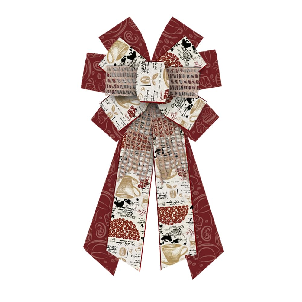 Large Fall Wreath Bows Thanksgiving Fall Bows for Wreath Brown Crimson Coffee Teatime Burlap Decor Bows for Thanksgiving Fall Autumn Front Door Indoor Outdoor Tree Topper Wreath Decoration Supplies