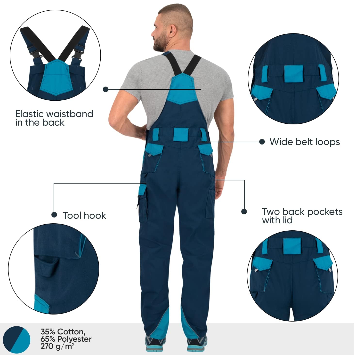 BWOLF Brave Salopette de travail pour homme avec poches latérales multifonctionnelles, poches arrières renforcées en polyester 600D
