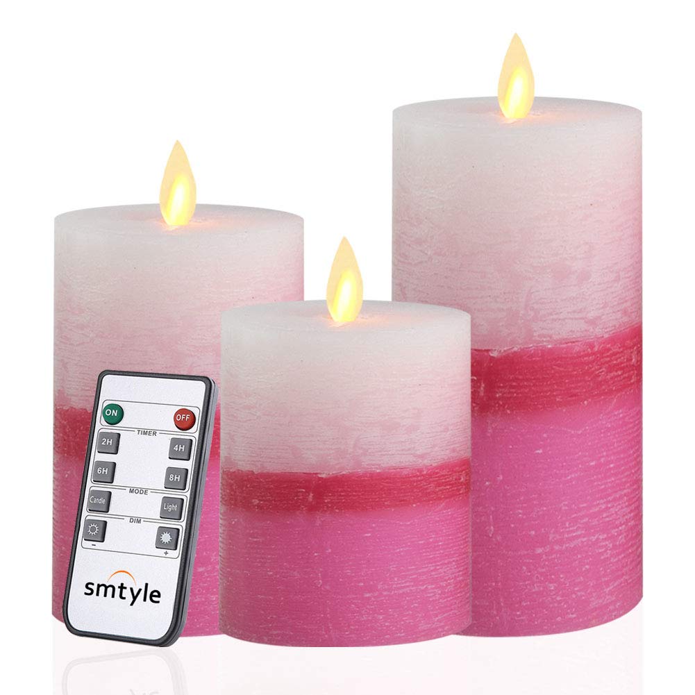 Buy smtyle Pink Flameless Candles Battery Operated with Moving Flame Wick Flickering LED Pillar