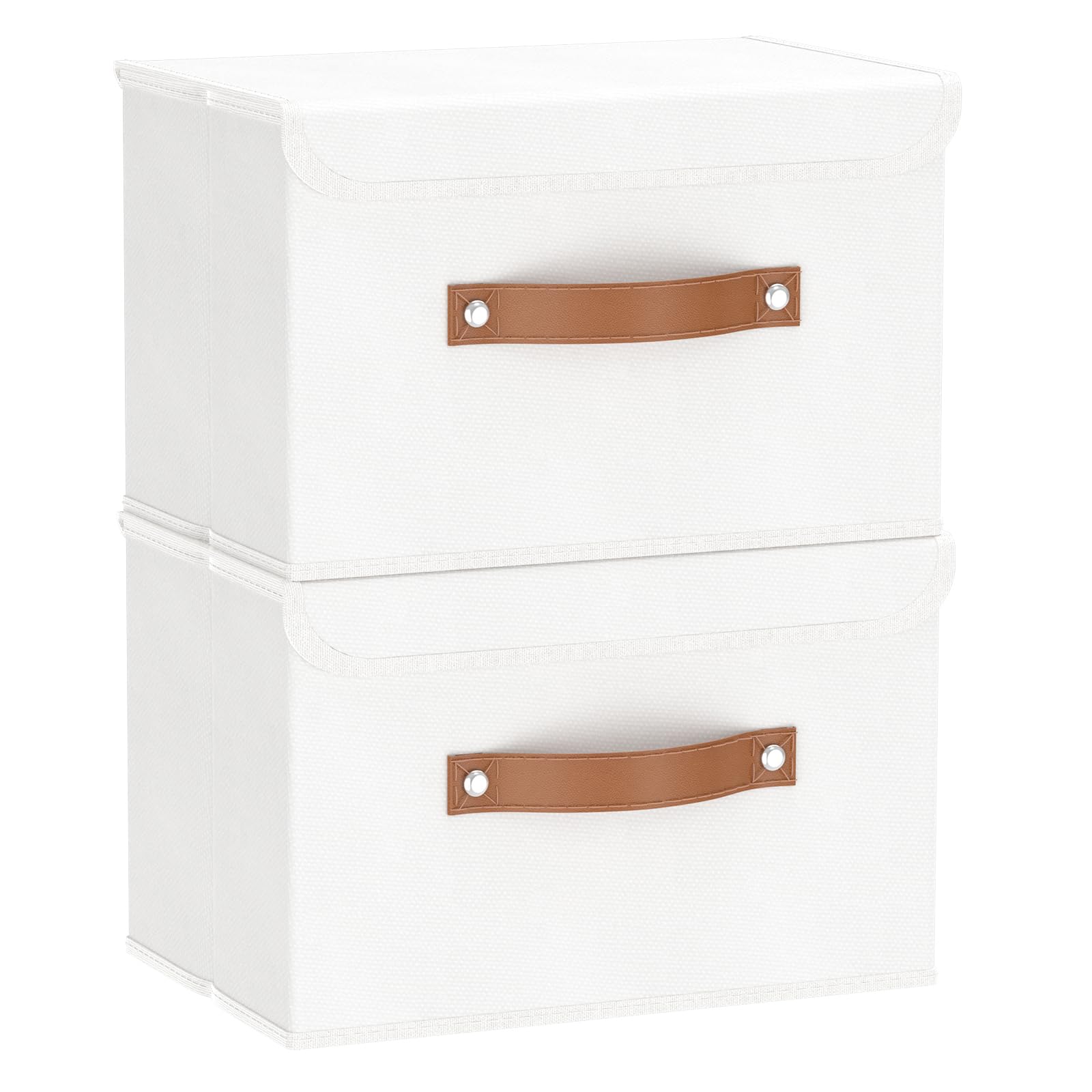 OUTBROS Fabric Storage Boxes with lids, Bins 33x23x20 cm (White, 2-Pack)