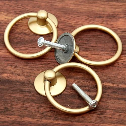 Miniatura 7 de LXZ 6 tiradores de anillo de caída para gabinete, manijas de anillo de cajón, diámetro del anillo de 1-1116 pulgadas (1.7 in) (dorado)