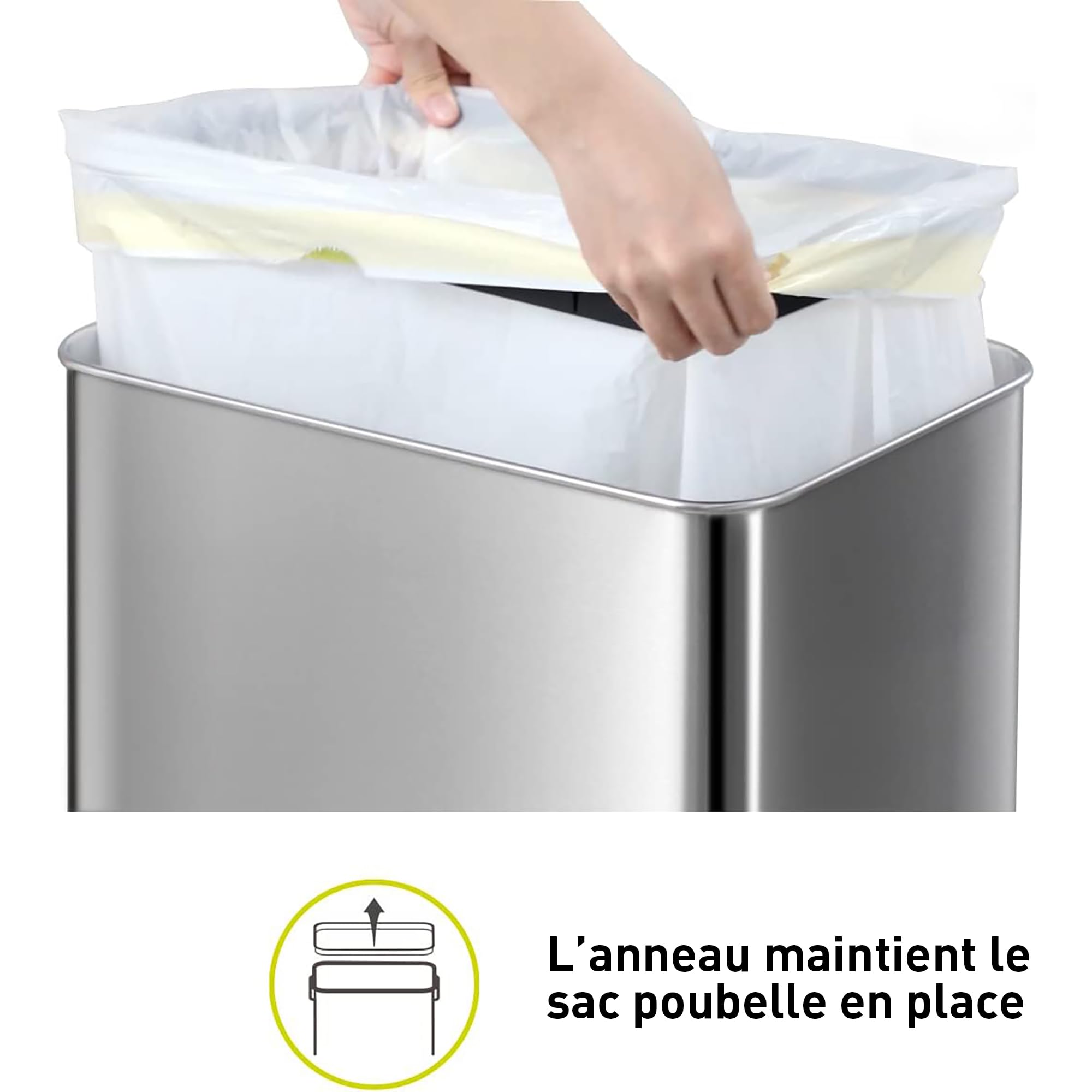 EKO Poubelle Cuisine Automatique 50L Mirage-T | Bac Rectangulaire avec Capteur Mains Libres | Acier Inox Brossé Anti-Traces | Cuisine Moderne