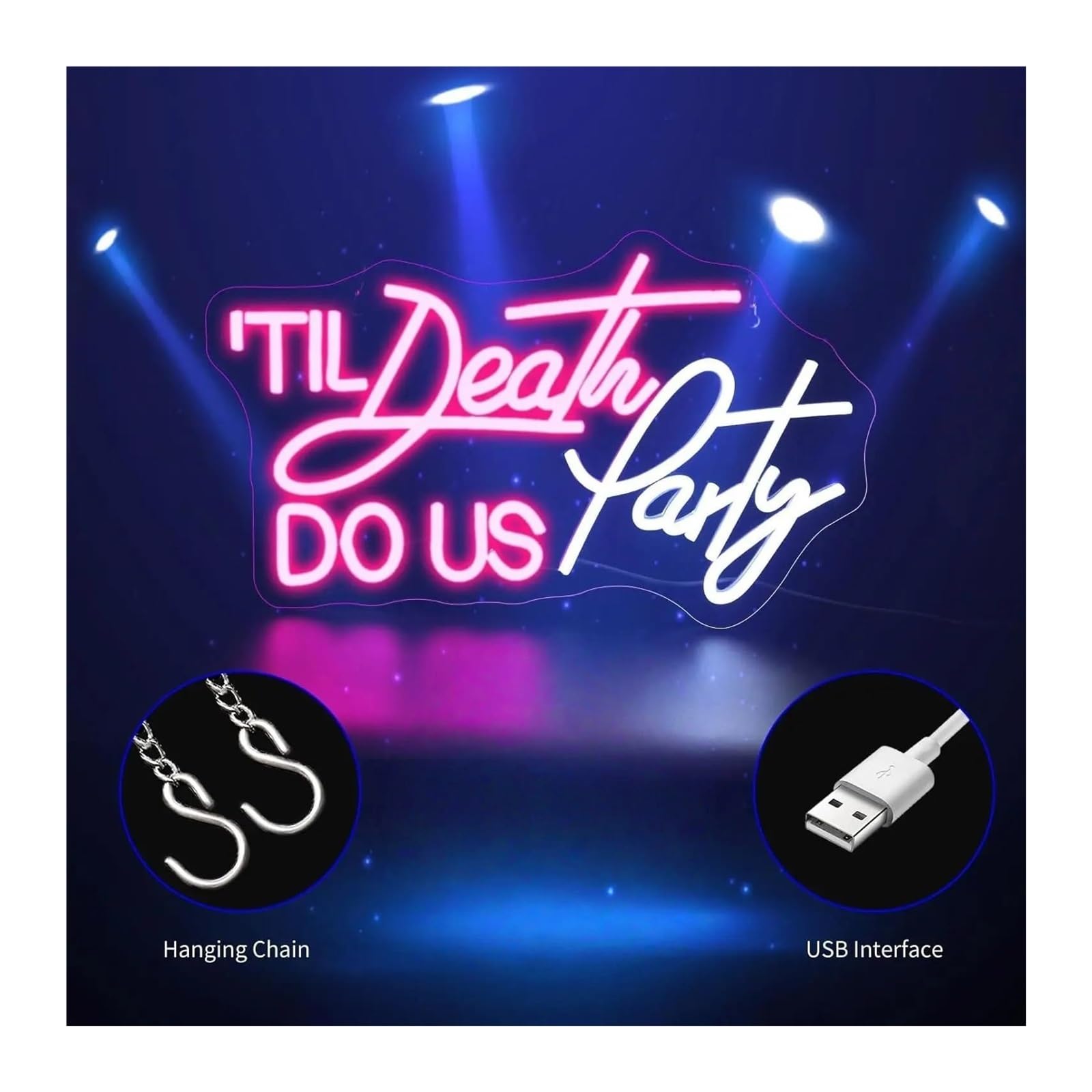 Decoración Lámparas Letreros De Neón Con Luz USB Til Death Do Us Party Regulables, Para Dormitorio, Club, Fiesta, Bar, Boda, Hogar, Decoración De Pared, 42cmx25cm