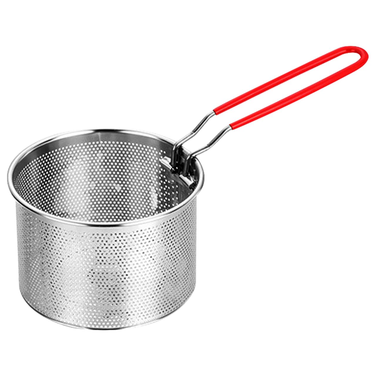 CALLARON Cesta redonda de acero inoxidable para freír, malla de alambre francés, canastas para freír alimentos, vajilla con asa para cocina, freír, pasta, espaguetis, 14 cm