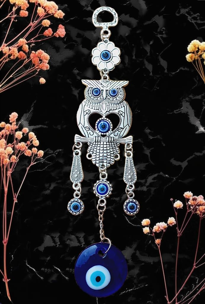 ARTISKRITI Owl Evil Eye Hanging Nazar Battu for Home Entrance Door, Wall Hanging for Good Luck, Protection and Prosperity
