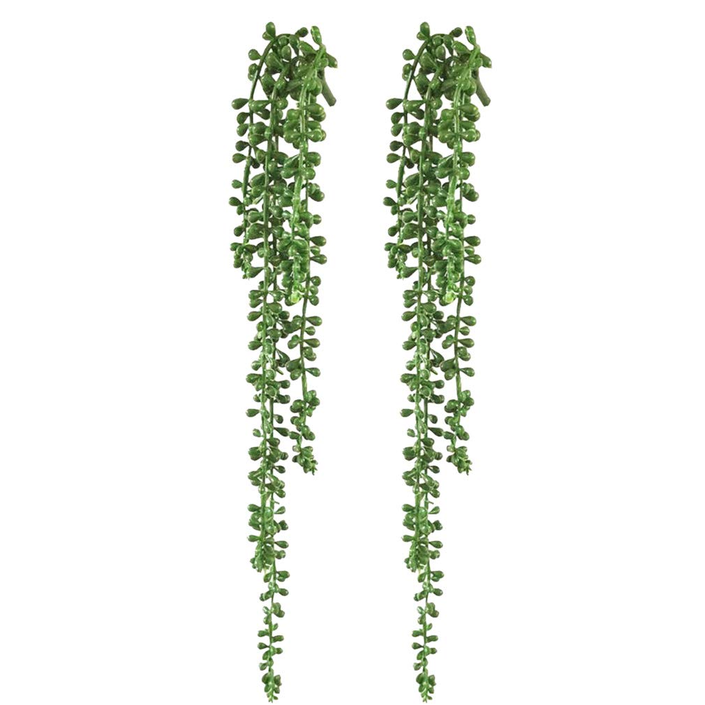 Junhouse Green 2Pcs Artificial Succulents Hanging String Of Pearls Vine Fake Plant Plastic Ery Vines Home Garden Decor