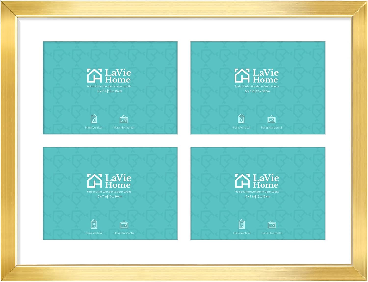 LaVie Home 12x16 Collage Gold Gallery Picture Frame with Four 5x7 Inch Openings