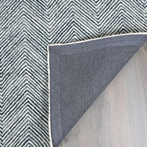 Image of Modern Herringbone Chevron Collection Handcrafted Wool Area Rug - Durable, Zigzag Pattern, for High Traffic, Contemporary Design for Living Room, Bedroom, Dining Room Decor (Deep Teal, 8' x 10')