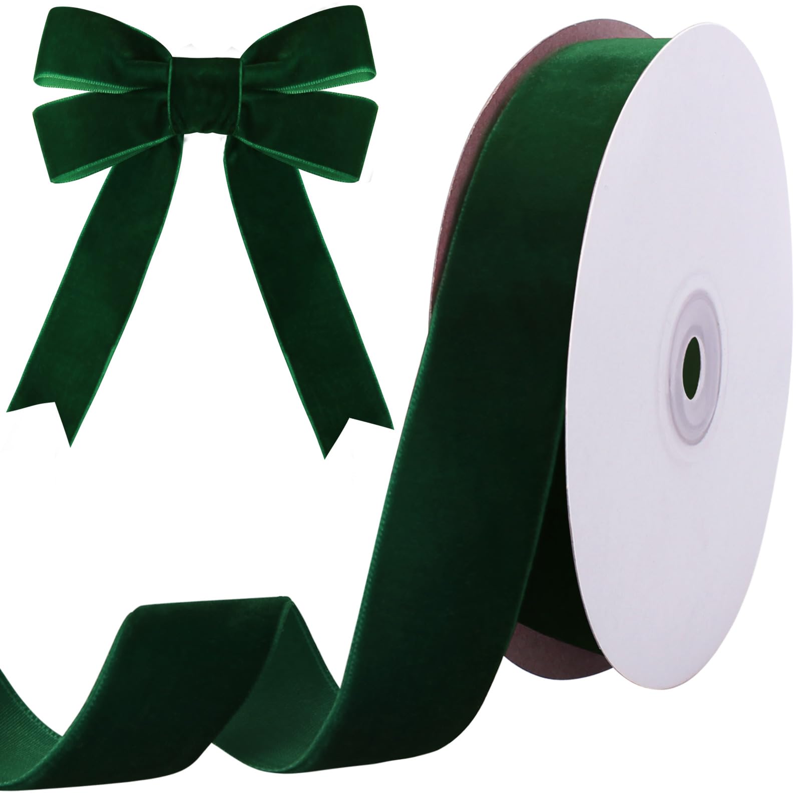 Tsorode 10 Yards Green Velvet Ribbon 1 Inch for Christmas Tree,Velvet Christmas Ribbon for Gift Wrapping Crafts Bow Wreath Holiday Decorations (Dark Green)