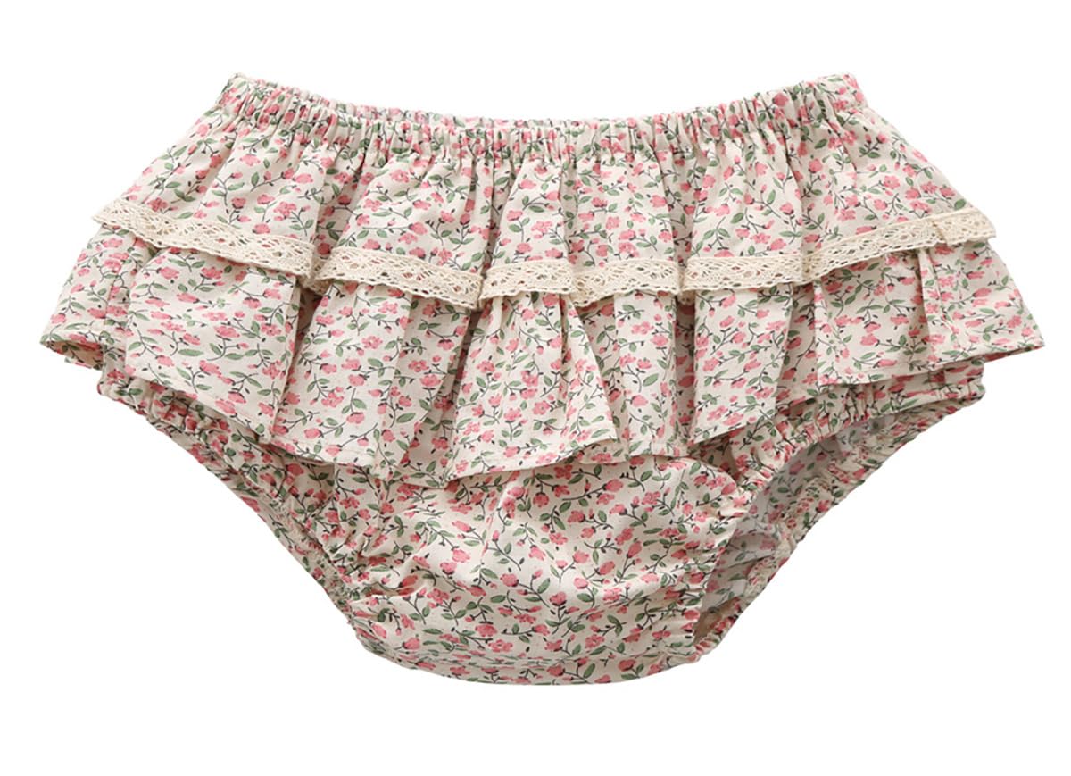 Toddler Baby Girls Cute Floral Ruffles Shorts Big PP Bloomers Shorts Summer Double Layer Diaper Cover(9-12M,WhitePink)