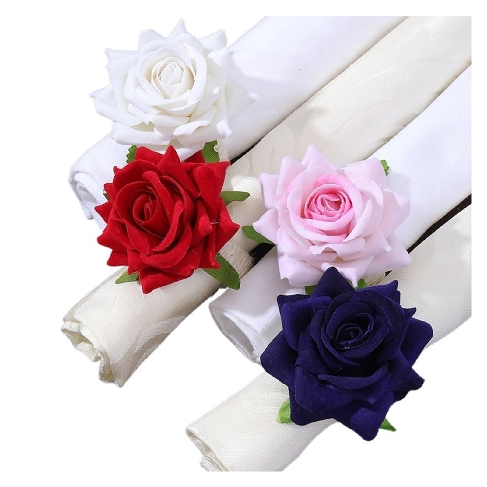 Artificial Rose Napkin Rings 12Pcs Floral Napkin Holders for Wedding Table Decor