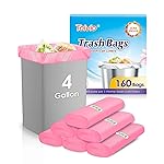Teivio 4 Gallon 160 Counts Trash Bags Garbage Bags, Bathroom Trash Can Bin Liners, Small Plastic Bags for home office kitchen, fit 12-15 Liter, 3,3.5,4.5 Gal, Pink
