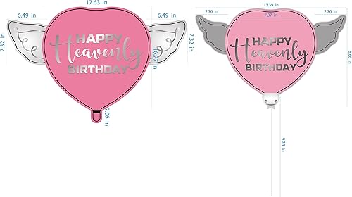 Miniatura 2 de Heavenly Balloons Happy Heavenly Birthday - Globo de corazón rosa con alas de ángel  Paquete de 2 unidades Remembrance