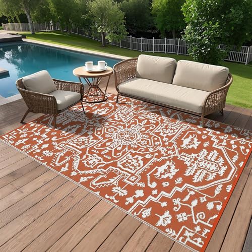 GAOMON 9x18 Outdoor Rug Waterproof for Patio Picnic Non Shedding Plastic Straw Reversible Large Outdoor Rug for Front Back Door Pool RV Portable Vinta