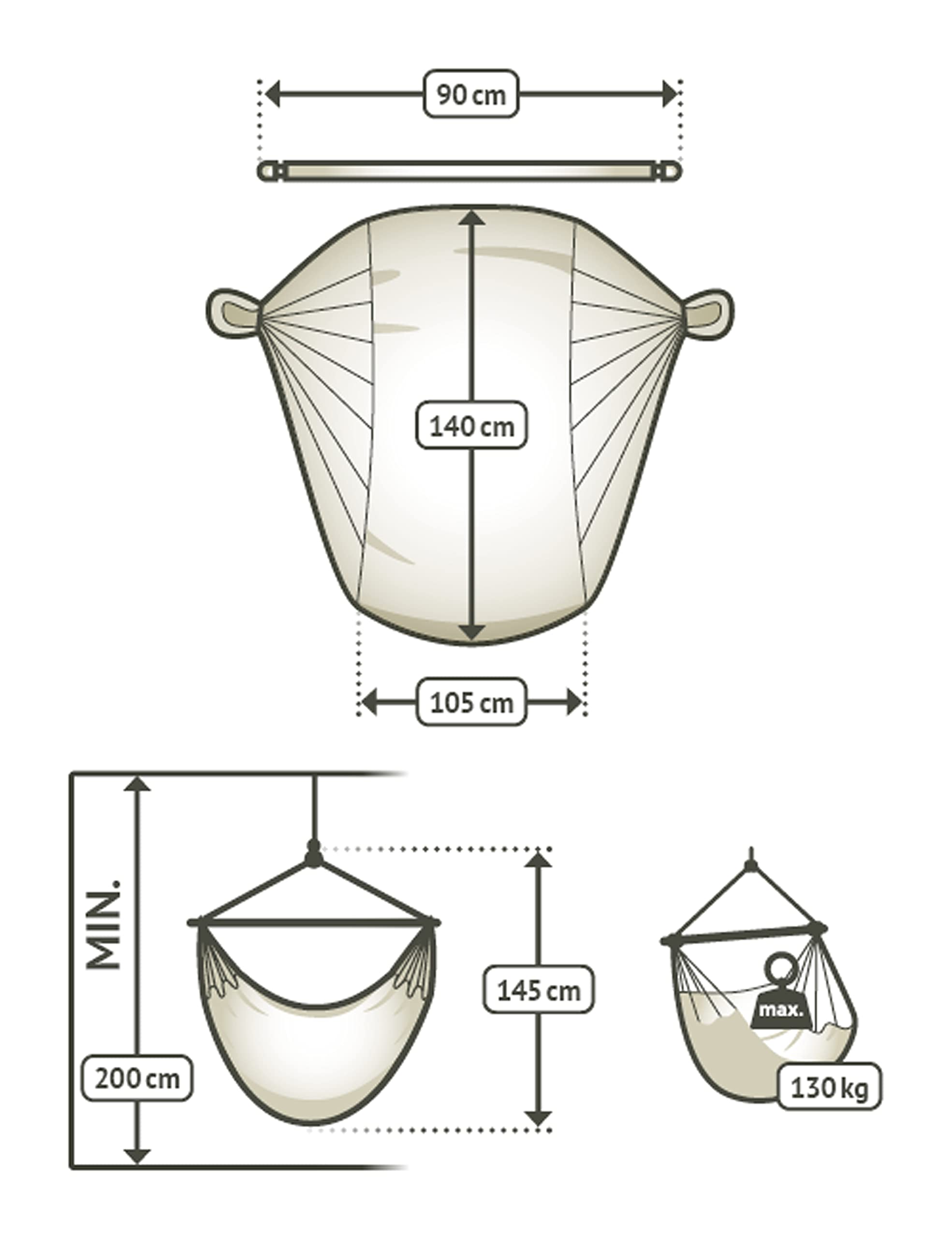 LA SIESTA® - Silla hamaca Domingo básica mediana y soporte para árbol - Silla colgante resistente a la intemperie y al desgarro con kit de suspensión para árboles, vigas y postes - Silla hamaca para