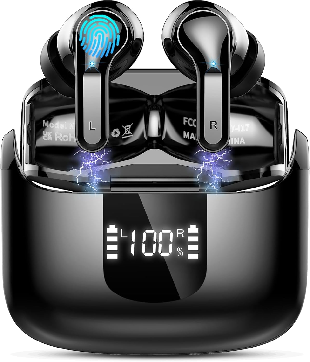 Bluetooth 5.4 Kopfhörer, 44Std 3D-Stereo Kopfhörer Kabellos Bluetooth, Tiefer Bass Wireless Earbuds, 4 ENC Noise Cancelling Mic, USB-C in Ear Ohrhörer, IP-X7 Wasserdicht Headphones Sport Gym Running