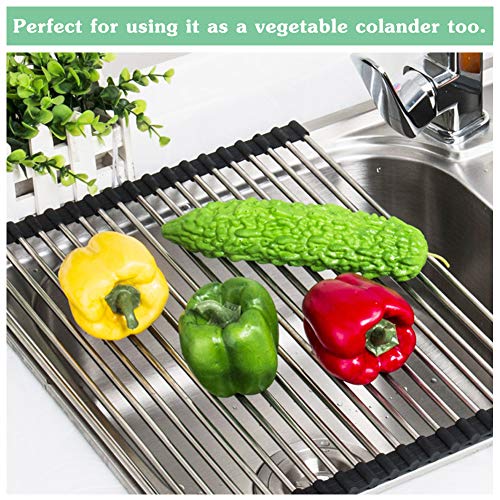 Image of Dish Drying Rack Large Stainless Steel Over the Sink Folding Roll-Up Dish Draining Rack 2 Pcs (green)