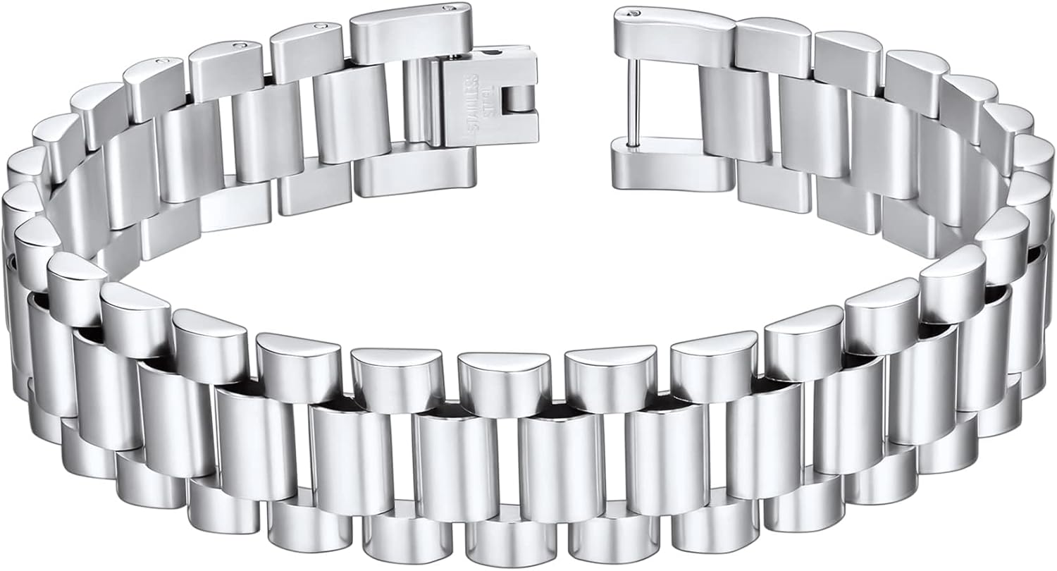 ChainsHouse Stainless Steel Bracelets for Men Custom ID Watch Link Bracelet Personalized Bangle Gift Adjustable with Tool