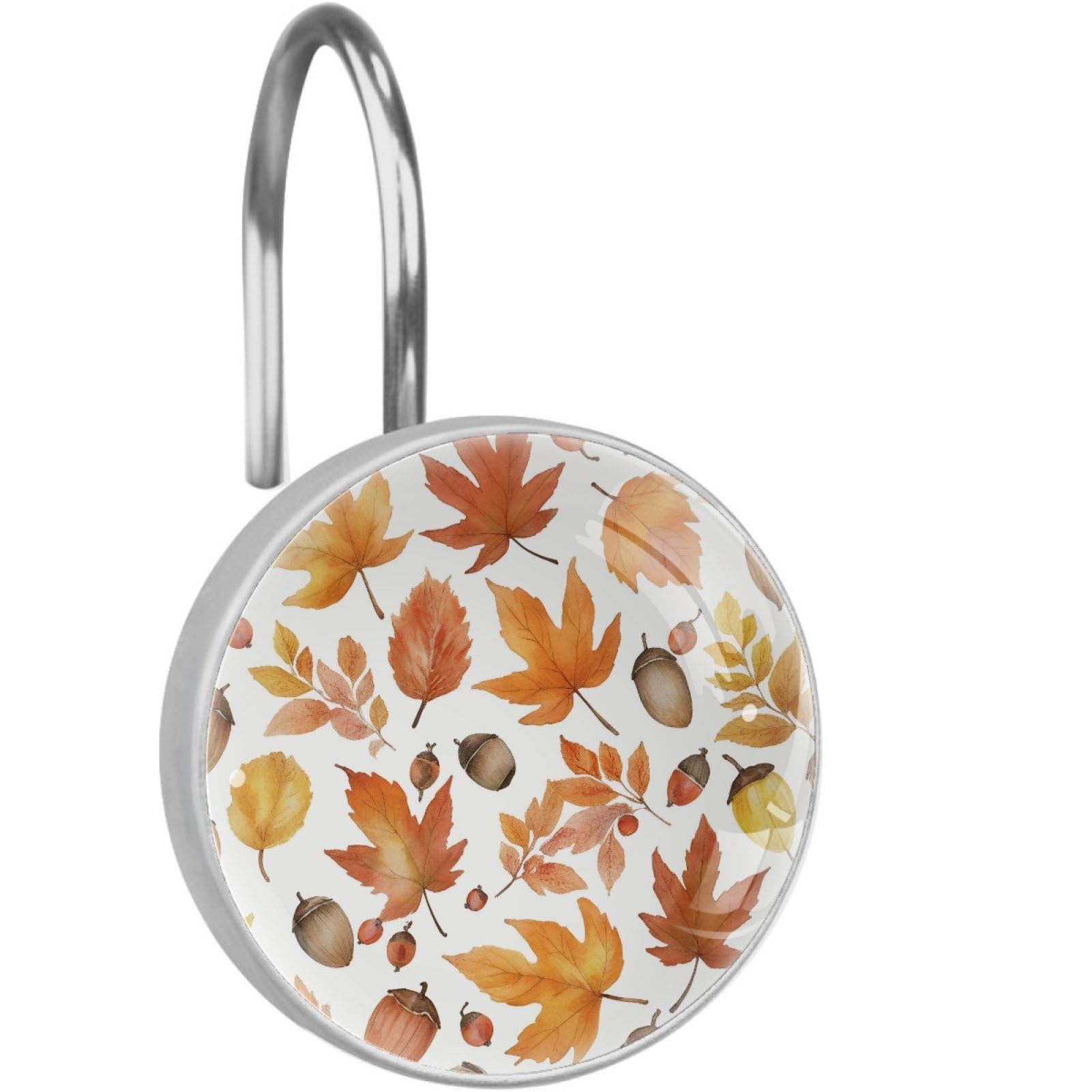 VAPOKF Decorative Shower Curtain Hooks, Maple Leaf Pinecone Rustproof Stainless Steel Shower Curtain Rings for Bathroom, Shower Curtain Hangers for Shower Rod, 12 Pack