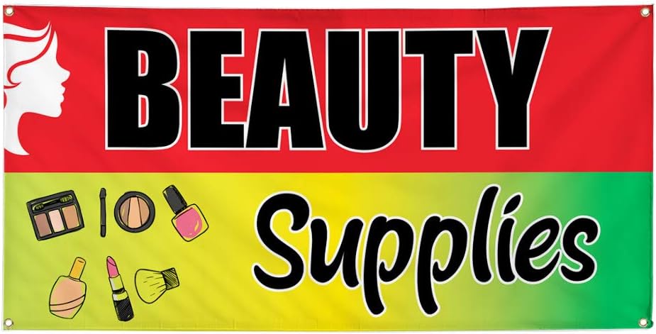 Vinyl Banner Multiple Sizes Beauty Supplies Advertising Printing A Business Outdoor Weatherproof Industrial Yard Signs Red 4 Grommets 16x40Inches