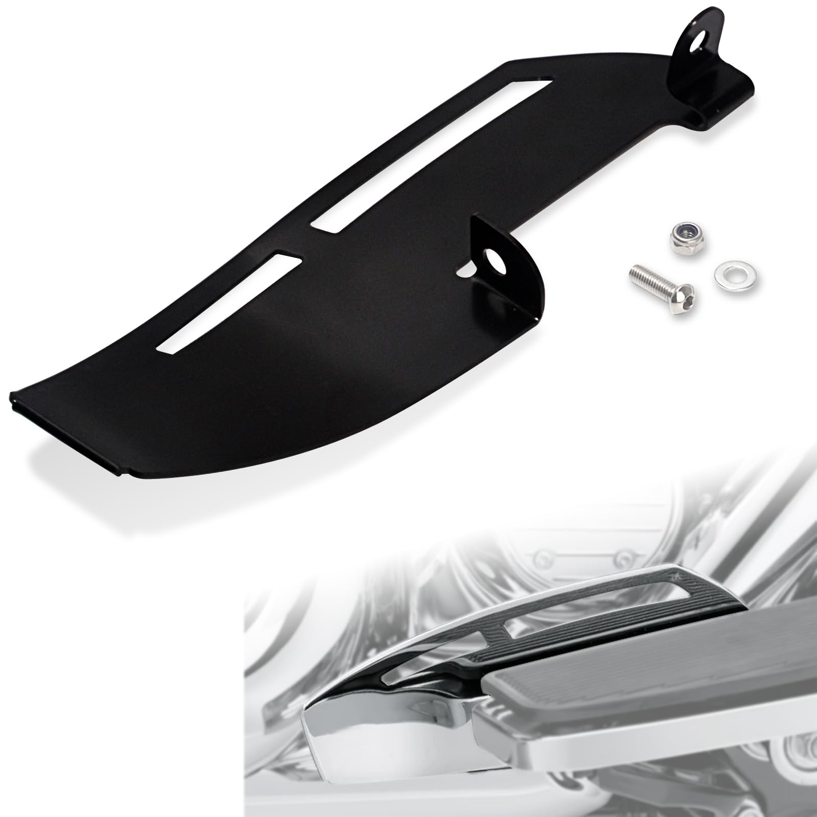 FOVPLUE Right-side Rider Footboard Heel Guard for Harley '12-'16 FLD, '86-'17 FL Softail, '86-later Touring CVO Road King Street Glide Electra Glide and '09-later Trike, Gloss Black